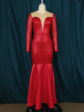 Plus Size Sexy Elegant Sequin Spliced Party Fishtail Dress GKEN-030102
