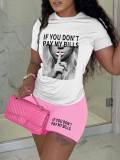 Plus Size Printed Casual Short Sleeve Shorts Two Piece Set GDNF-N8008I15
