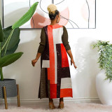 Color Block Print 3/4 Sleeve Maxi Dress YF-10500
