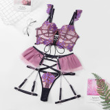 Embroidery Mesh Flower Bra Erotic Lingerie Set GAXL-2009