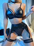 Metal Rivet Sexy Pu Lingerie Bra Set GAXL-043