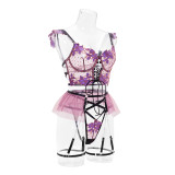 Embroidery Mesh Flower Bra Erotic Lingerie Set GAXL-2009