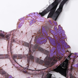 Embroidery Mesh Flower Bra Erotic Lingerie Set GAXL-2009