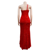 Solid Hot Drill Sequin Slit Maxi Dress BY-6365