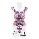 Embroidery Mesh Flower Bra Erotic Lingerie Set GAXL-2009