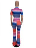 Tie-dye Gradient Slim Flare Pants Two Piece Set CHY-1364