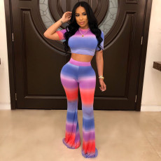 Tie-dye Gradient Slim Flare Pants Two Piece Set CHY-1364