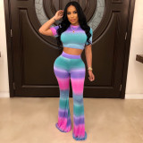 Tie-dye Gradient Slim Flare Pants Two Piece Set CHY-1364