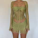Fashion Sequin Knits Three Piece Skirts Set GCNF-0288