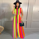 Print Sleeveless Bodysuit And Wide Leg Pants 2 Piece Set SHD-9615