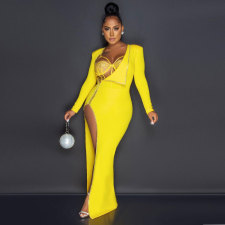 Hot Diamond Bodysuits Split Long Dress Two Piece Set NY-2286