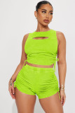 Casual Hollow Out Drawstring Two Piece Shorts Set YD-8750