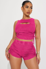 Casual Hollow Out Drawstring Two Piece Shorts Set YD-8750