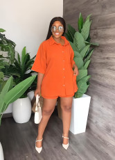 Casual Solid Color Lapel Long Shirt Shorts Suit GYLY-9908