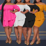 Plus Size Solid Bandage One Shoulder 2 Piece Set NY-10496
