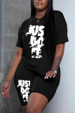 Plus Size Fashion Print O Neck Two Piece Shorts Set HGL-2031