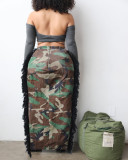 Camouflage Print Tassel Slit Skirts  ZSD-0594