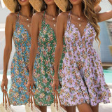 Fashion Print Tie Up Bandage Mini Dress FSXF-388