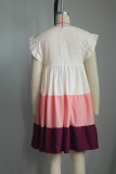 Contrast Color Patchwork Ruffle Sleeve Casual Dress YS-S861