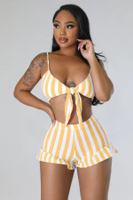 Sexy Stripe Ribber Two Piece Shorts Set YD-8749