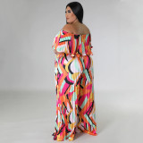 Plus Size Print One Shoulder Backless Loose Jumpsuit NNWF-7863