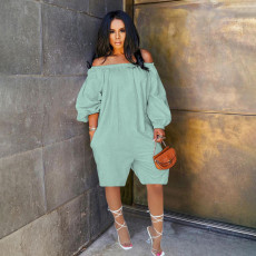 Solid Color One Shoulder Loose Romper OLYF-6126