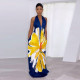 Plus Size Print V Neck Halter Maxi Dress NY-10501