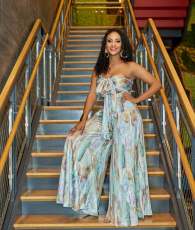 Sexy Print Tube Tops And Wide Leg Pants Two Piece Set XMY-9426