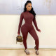 Solid Color Zipper Long Sleeve Tight Jumpsuit CHY-1353