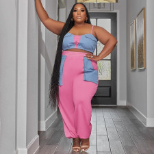 Plus Size Contrast Color Patchwork Sport Two Piece Pants Set NNWF-7875