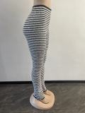 Knitted Striped High-waisted Micro Flared Pants OSM-4400