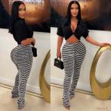 Knitted Striped High-waisted Micro Flared Pants OSM-4400