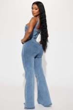 Sexy Denim Wide Leg Flare Jumpsuit LX-3545