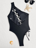 Solid Color Sexy Single Shoulder One Piece Swimsuit CASF-6590
