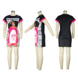 Cartoon Letter Print Patchwork Mini Dress XHSY-19592