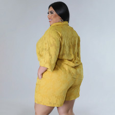 Plus Size Solid 3/4 Sleeve Chiffon Top Two Piece Shorts Set NNWF-7883