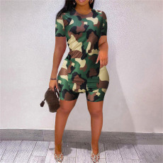 Short Sleeve Print Slit Tops And Shorts Two Piece Set XHSY-8058