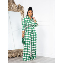 Print Long Sleeve Shirt And Loose Pants 2 Piece Set DDF-88215
