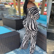 Zebra Print Tops And Micro Flare Pants 2 Piece Set NY-2755