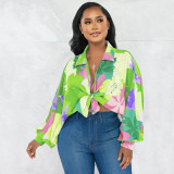 Bat Sleeve Lapel Neck Print Shirt YF-10543