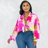 Bat Sleeve Lapel Neck Print Shirt YF-10543