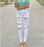 Solid Color Holes Pencil Jeans XCFF-635