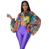 Shawl Laced Up Chiffon Bat Sleeve Top YF-10512