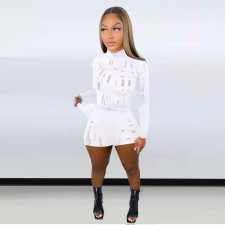 Sexy Hole Hollow Out Long Sleeve 2 Piece Shorts Set LSD-82016