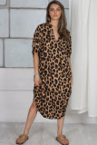 Leopard Print Half Sleeve Loose Midi Dress GDNY-2231