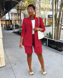 Solid Long Sleeve Blazer Coat And Shorts Two Piece Set AIL-245