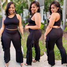 Plus Size Solid Color Vest And Pants Two Piece Set XMY-9436
