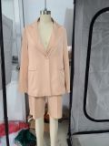 Solid Long Sleeve Blazer Coat And Shorts Two Piece Set AIL-245
