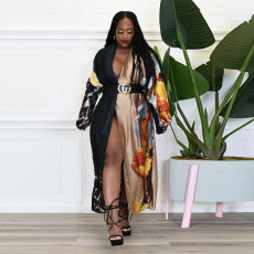 Printed Loose Long-sleeved Jacket Cape LSD-1359