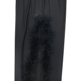 Solid Color Tube Tops Feather Maxi Dress BY-6535